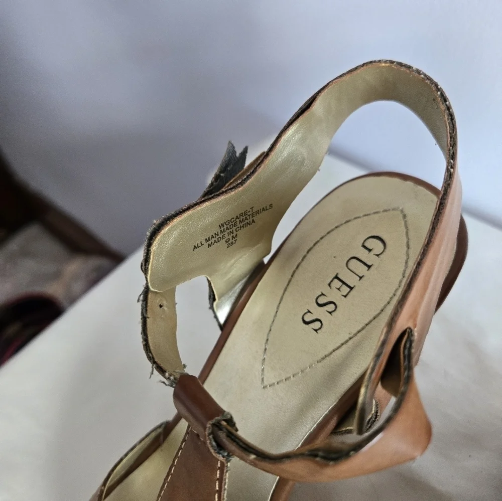 GUESS Brown Strappy Women's Wedges